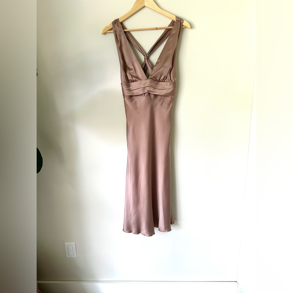VTG Rose & Lula Y2K 100% Silk Retro Halter MIDI Dress Blush Pink SZ 10 Babydoll
